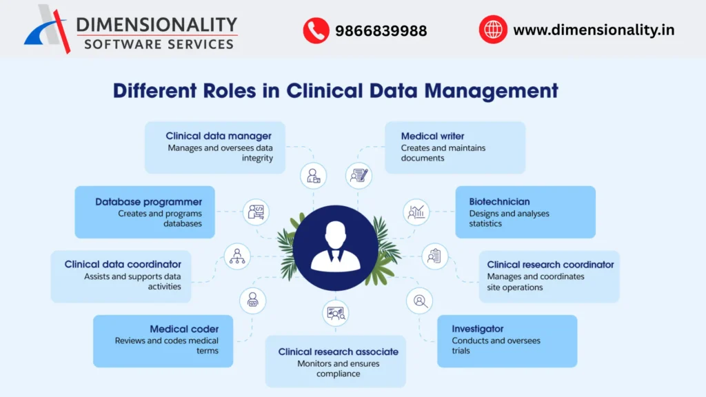 Different roles in clinical data management within clinical trials